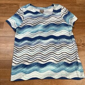 Chico's Women's Top Short Sleeve Shirt Size 1 Blue White